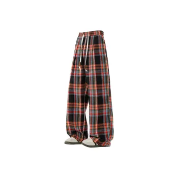 NOAHGIGI Casual Pants Unisex Black Red Plaid