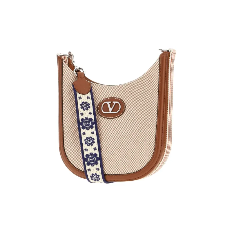 Valentino GARAVANI Fabric With Leather Shoulder Bag Men's Natural-1
