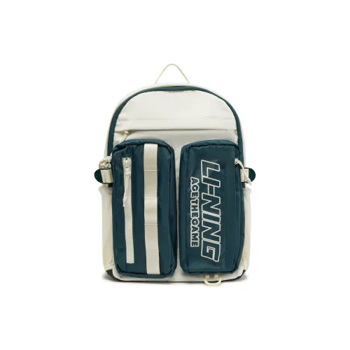 LiNing Polyester Backpack Unisex Ivory & Reef Green