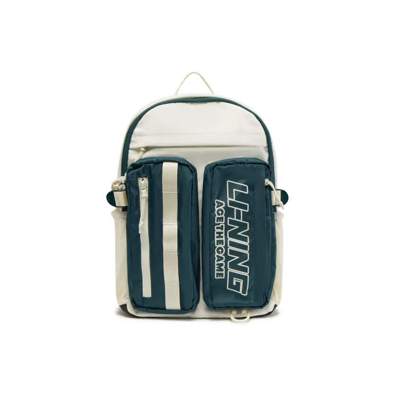 LiNing Polyester Backpack Unisex Ivory & Reef Green-0