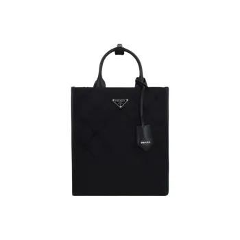PRADA Leather With Canvas With Nylon Tote Bag, Shopping Bag, Shoulder Bag, Handbag Unisex Black