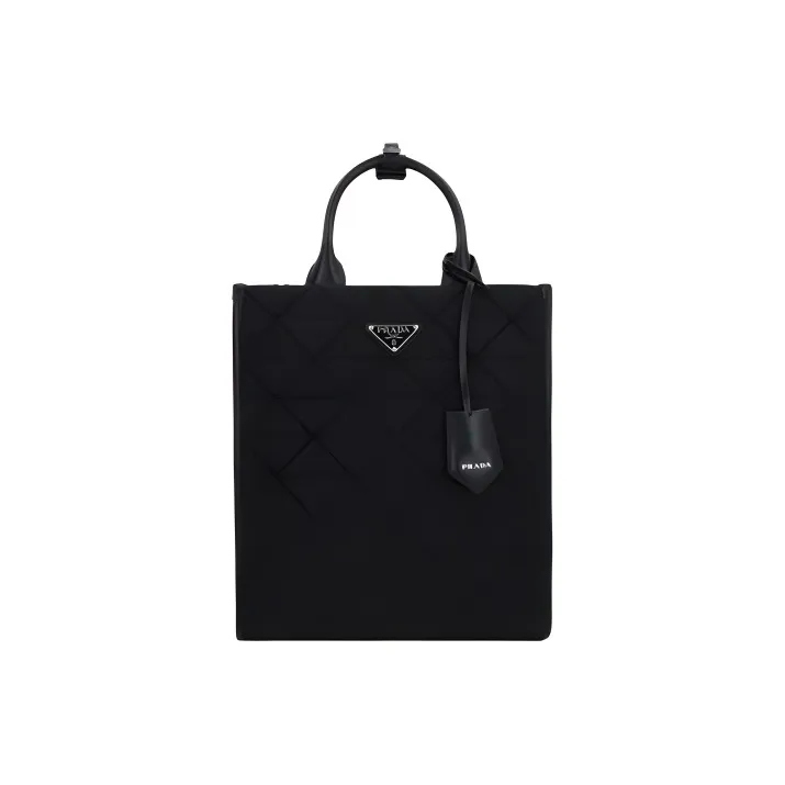 PRADA Leather With Canvas With Nylon Tote Bag, Shopping Bag, Shoulder Bag, Handbag Unisex Black-0