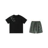 Black T-Shirt+Army Green (Chinoiserie 2 Pcs Set)