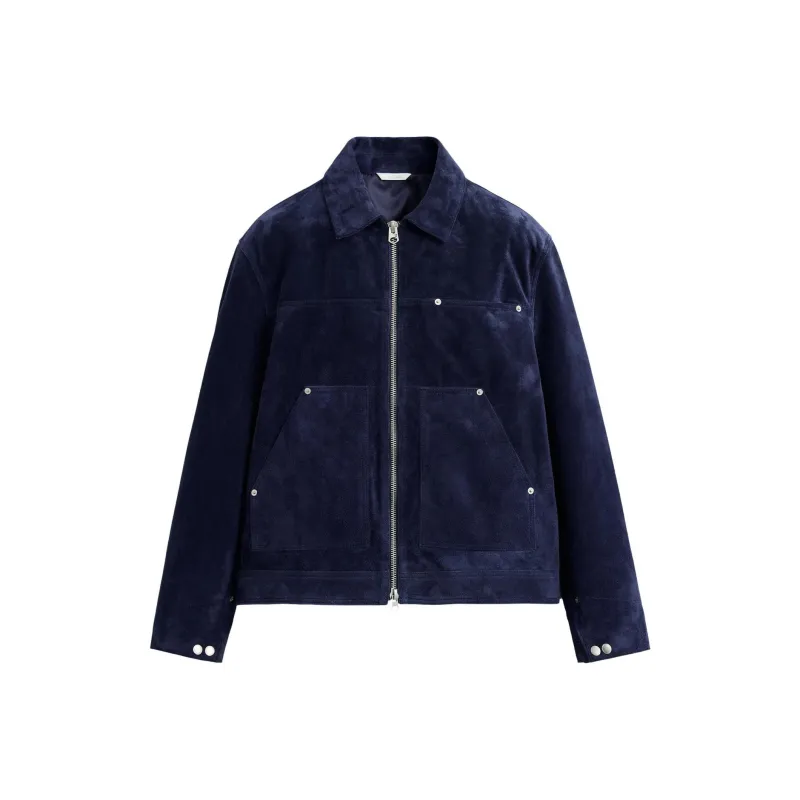 ZARA Leather Jacket Men's Dark Blue-0