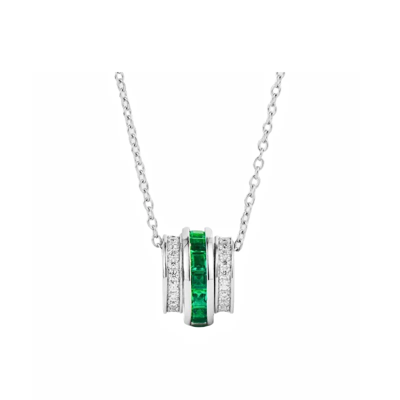 KOYOOME S925 Sterling Silver Cultured Emerald Round Bead Chain Unisex-0