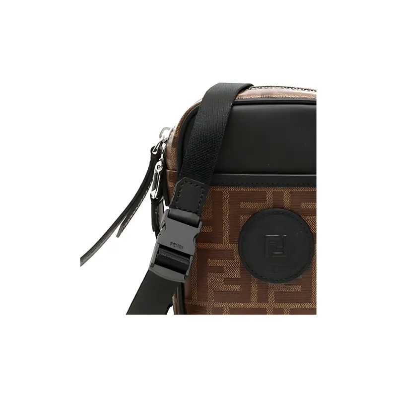 FENDI Coated Canvas With Leather Vertical Messenger Bag, Camera Bag, Crossbody Bag, Shoulder Bag Men's Brown & Black-4