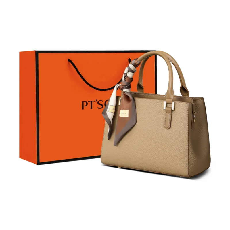 PT'SON Cow Leather Crossbody Handbag Regular Women's Khaki/Black-0