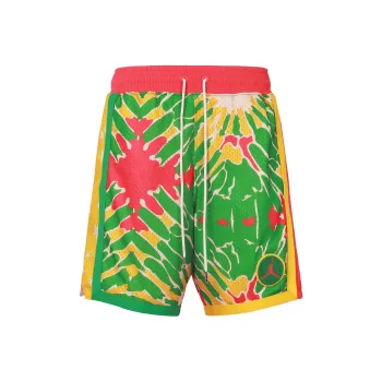 JORDAN Basketball Shorts Men Track Red/Lucky Green/Deep Sulfur Color