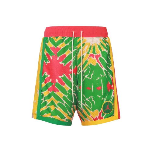 JORDAN Basketball Shorts Men Track Red/Lucky Green/Deep Sulfur Color