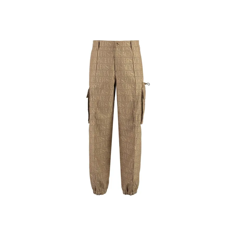 VERSACE JEANS COUTURE Allover Logo Printed Mid Rise Cargo Trousers-0
