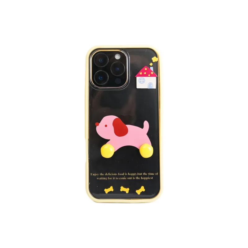 Sopi Acrylic Material Yellow Frame Pink Dachshund Phone Cases Compatible With IPhone 16/15 Pro Max/Apple 13/14 Pro/Max-3