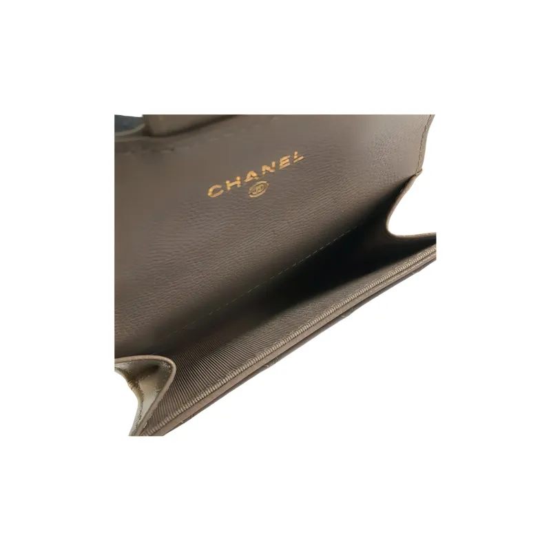 CHANEL Grained Embossed Cow Leather Card Holder Women's Khaki-3