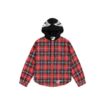 Sp5der Hooded Zip Flannel Shirt Jacket