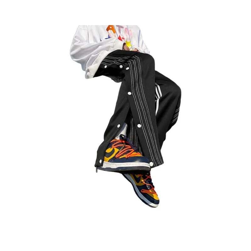 WELTER EXPERIMENT Side Snap Button Stripes Patchwork Design Casual Pants Unisex-16