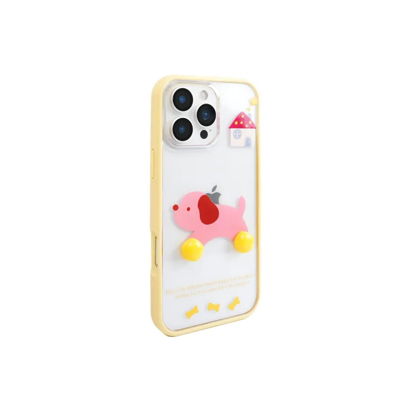 Sopi Acrylic Material Yellow Frame Pink Dachshund Phone Cases Compatible With IPhone 16/15 Pro Max/Apple 13/14 Pro/Max-1