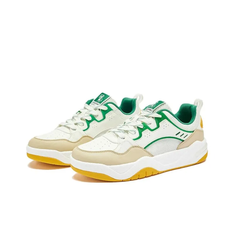 QIAODAN Non slip Lightweight Low Top Skateboard Shoes Men's White Beige Green-3