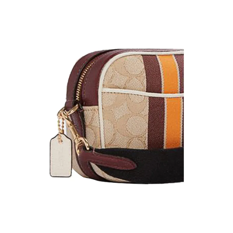 COACH Dempsey Leather Small Square Bag, Camera Bag, Crossbody Bag Mini Women's Khaki Brown & Orange-3