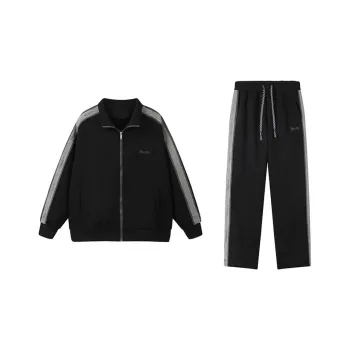 NOCAO Loose Fit Zip Closure Coat Mid-Rise Straight Fit Knitted Fabric Pants Casual Sportswear Unisex