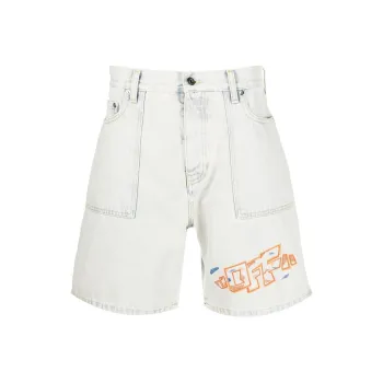 OFF WHITE Utility Embroidered Logo Denim Shorts