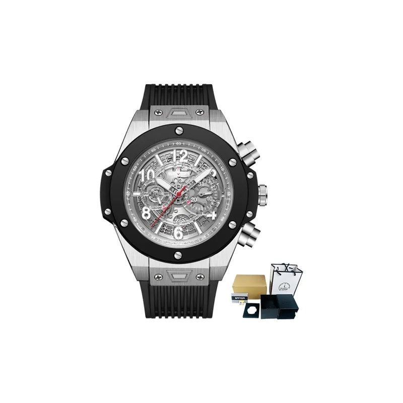 Sanda Automatic/Manual Mechanical Movement TPU Strap Watch Men's Watches Black Dial-4