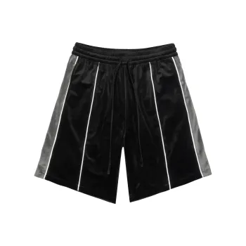 HARSH AND CRUEL 3M Reflective Stripe Velvet Patchwork Drawstring Loose Fit Casual 5-Inch Shorts Unisex