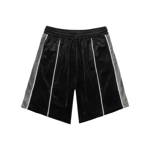 HARSH AND CRUEL 3M Reflective Stripe Velvet Patchwork Drawstring Loose Fit Casual 5-Inch Shorts Unisex