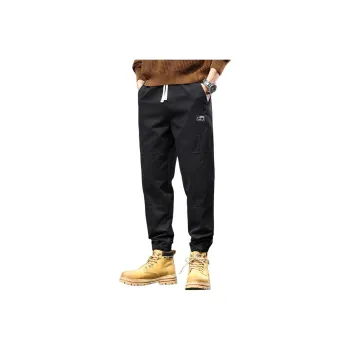 Jeep Loose Fit Elastic Cuff Solid Color Trendy Youth Tie-Up Elastic Waistband Ankle-Length Pants Men's