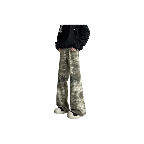 RENBEN Jeans Unisex Green Camouflage
