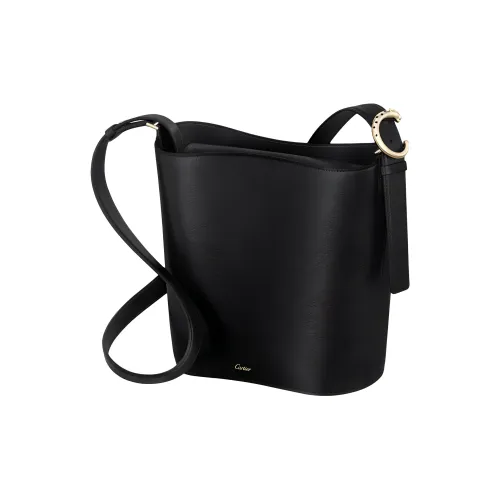CARTIER PANTHÈRE Calfskin Shoulder Bag Small Size Women's Black