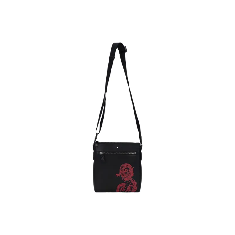 MONTBLANC Cross Grain Cow Leather Lightweight Shoulder Bag, Crossbody Bag Small Size Men's Black-0