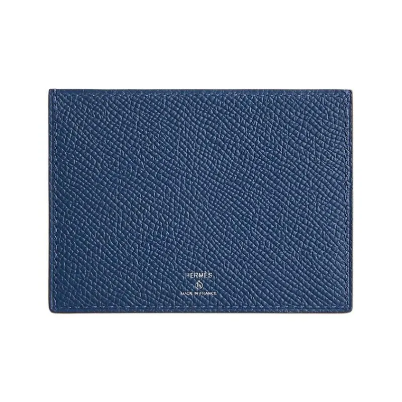 HERMES Calfskin With Goatskin And Crocodile Leather Card Holder Unisex Multicolor & Blue-1
