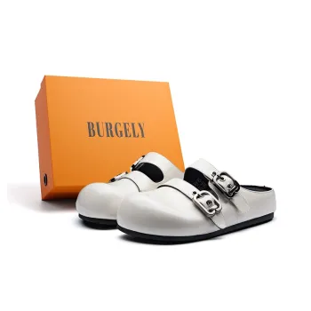 BURGELY Rubber Sole Leather Patchwork Quiet Closed Toe Slippers Women's