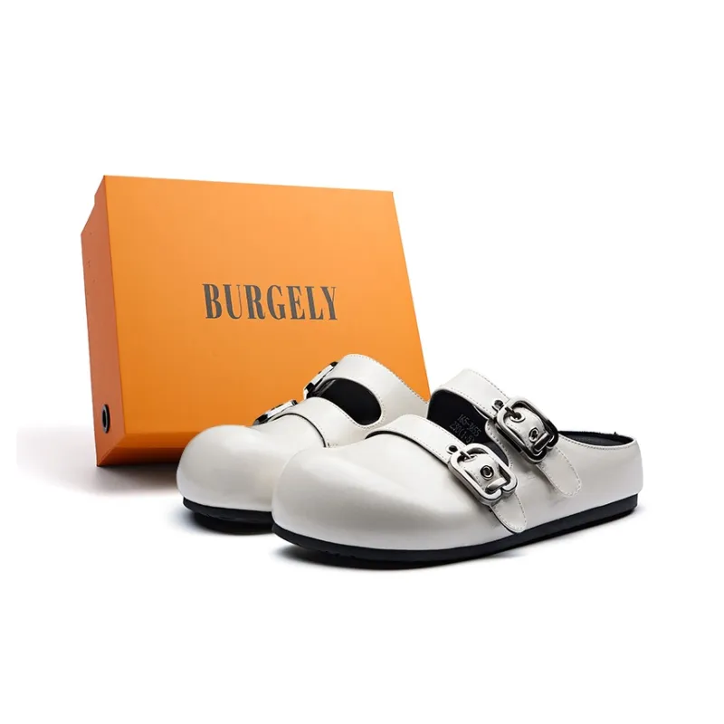 BURGELY Rubber Sole Leather Patchwork Quiet Closed Toe Slippers Women's-6