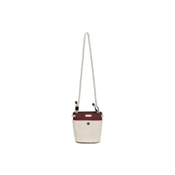 Chloe Key Linen Bucket Bag, One Shoulder Handbag, Crossbody Bag Small Size Women's Burgundy