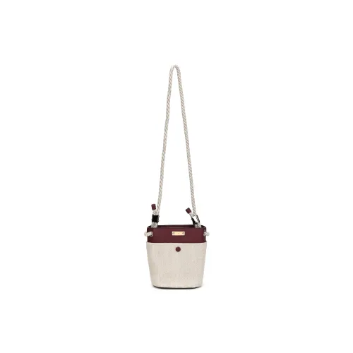 Chloe Key Linen Bucket Bag, One Shoulder Handbag, Crossbody Bag Small Size Women's Burgundy