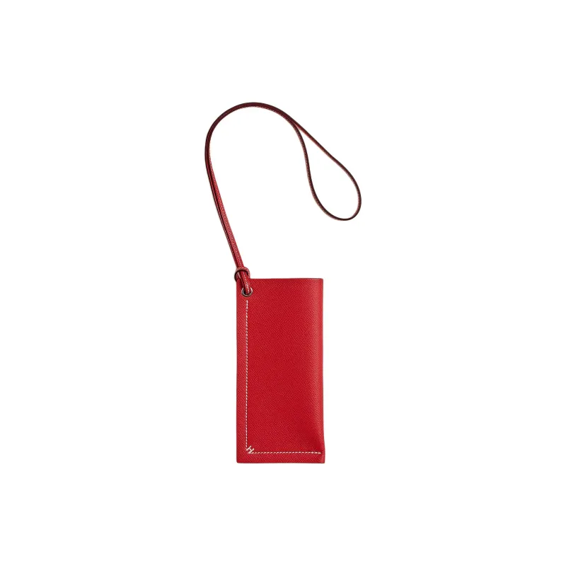 HERMES H Sellier Epsom Calfskin Eyeglass Pouch Medium Size Women's Bright Red-0