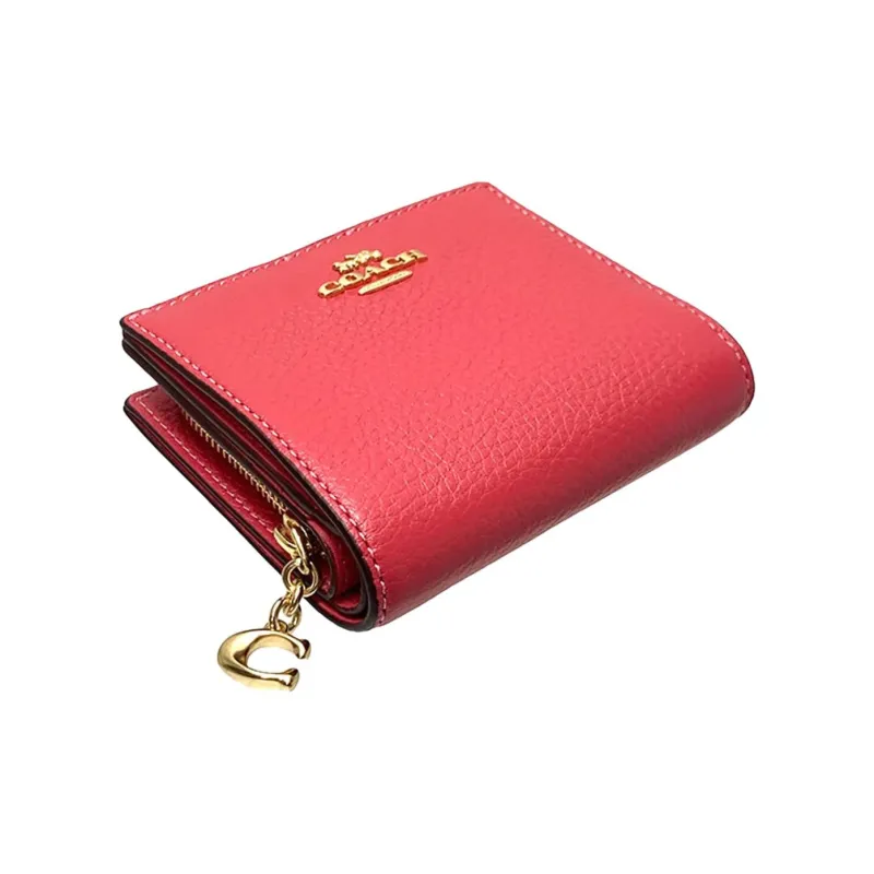 COACH Snap Wallet Pebbled Leather Wallet Mini Women's Rubber Pink-4