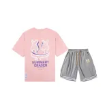 Pink Short-Sleeved Shirt+Gray Shorts