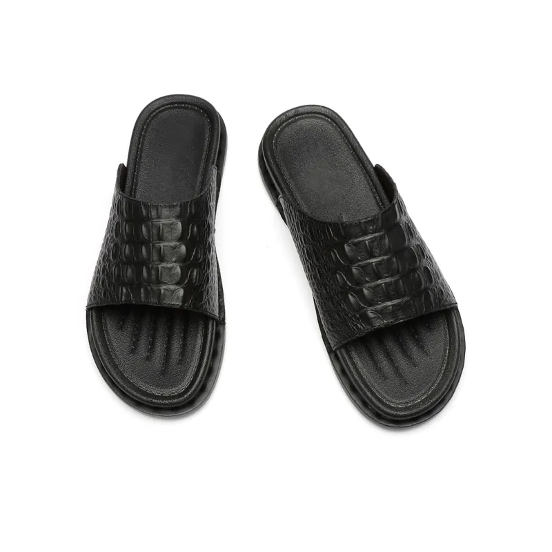AIPSEN Rubber Sole Slip Resistant Abrasion Resistant Slide Slippers Men's Black-3