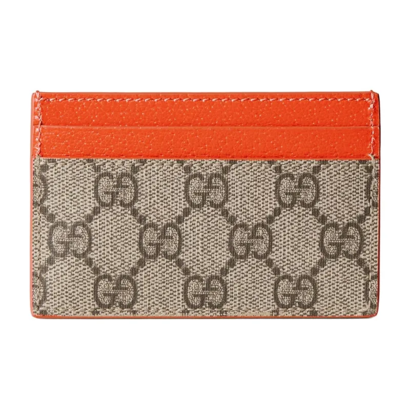 GUCCI Canvas With Leather Card Holder Men's Beige & Dark Brown-2