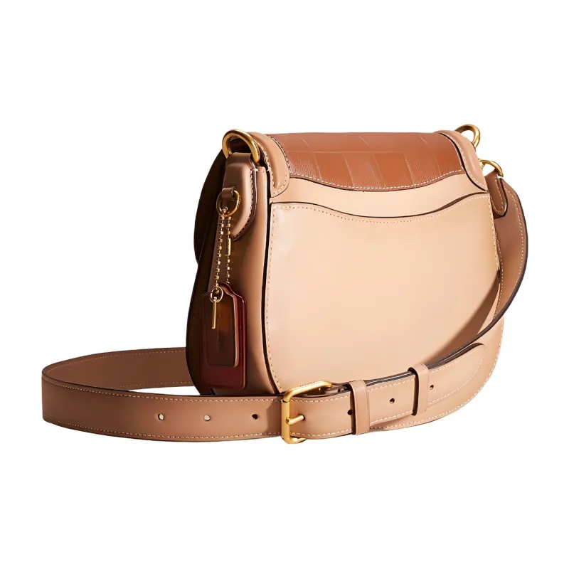 COACH Beat Leather Saddle Bag, Shoulder Bag, Crossbody Bag Small Size Women's Brown & Milk Tea-1
