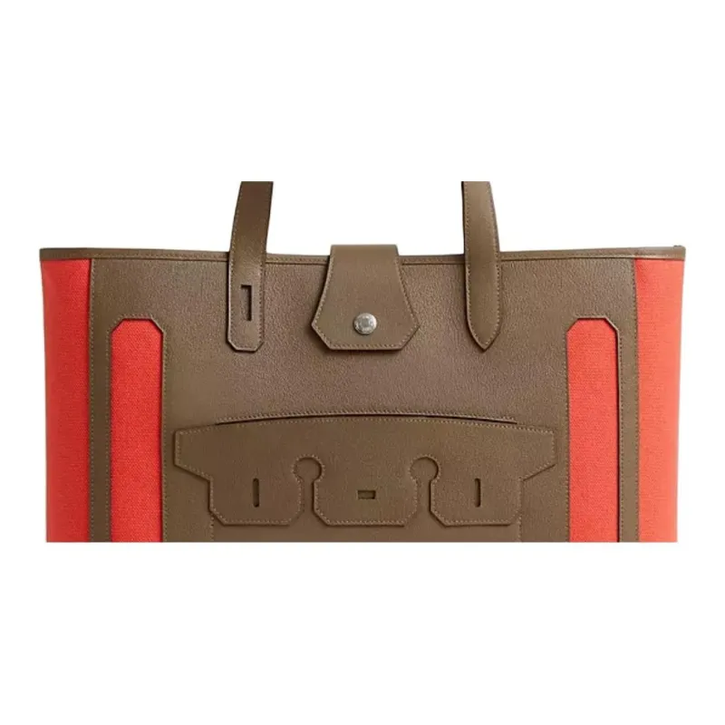 HERMES Monsieur B Canvas Tote Bag, Shopping Bag, Handbag Tubas Women's Brown-1