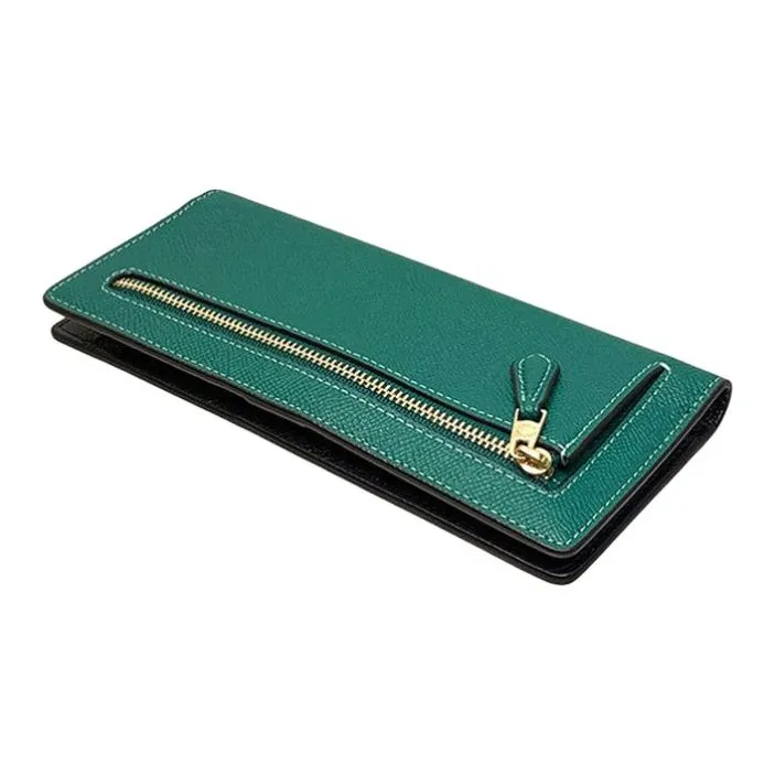 COACH Slim Wallet Cross Grain Leather Card Holder, Wallet Women's Green-3