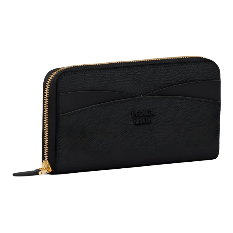PRADA Saffiano Leather Wallet Large Size Women's Black-1