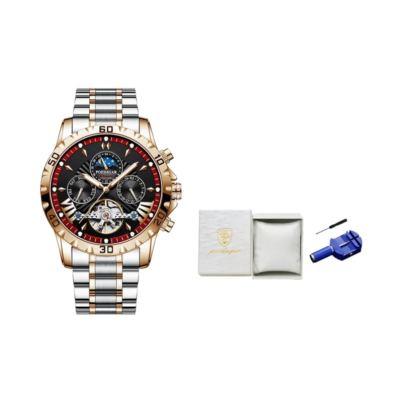 POEDAGAR Automatic Mechanical Movement Stainless Steel Watchband Watch Men's Watches Black Dial-11