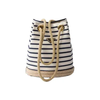 PRADA Cotton Polyester Shoulder Bag Trumpets Women's Ivory & Blue