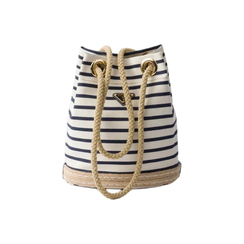 PRADA Cotton Polyester Shoulder Bag Trumpets Women's Ivory & Blue-0