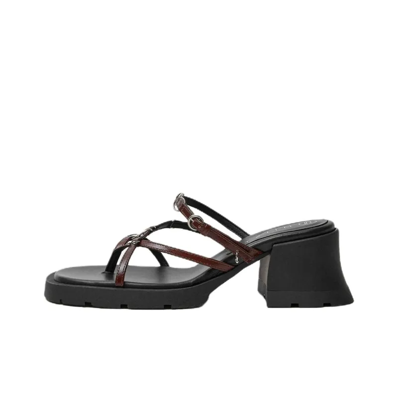 MIISTA Rubber Sole Flip Flops Women's Brown-0