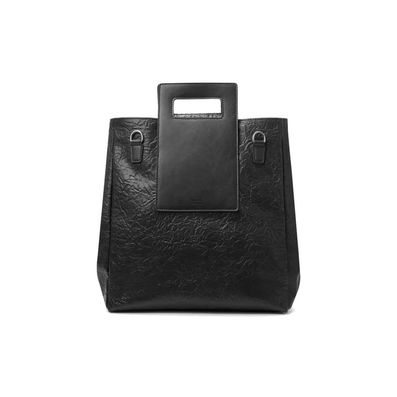 Yawei Kuroda PU Shopping Bag Handbag Regular Unisex Black-5