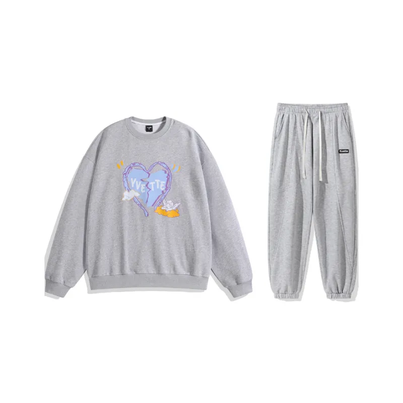 Yvette Casual Sportswear Unisex Set Heather Gray Sweatshirt+Light Gray Casual Pants-0